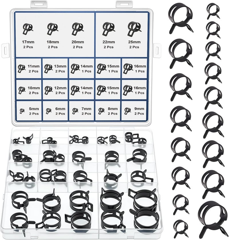 JTAREA 17Sizes Spring Band Hose Clamps Assortment Kit 5mm 6mm 7mm 8mm 9mm 10mm 11mm 12mm 13mm 14mm 15mm 16mm 17mm 18mm 20mm 22mm 25mm Hose Clamp Clips Abrazaderas - Image 1
